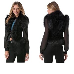 Bebe Black Faux Fur Vest Glam Statement Piece XS/S